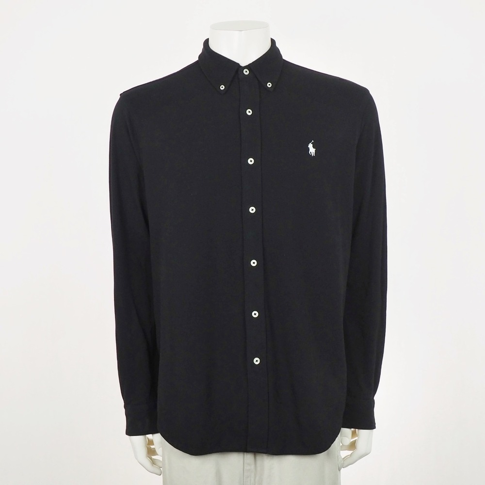 Polo Ralph Lauren Featherweight Mesh Button Down Shirt Mens Sz XL Black Pique